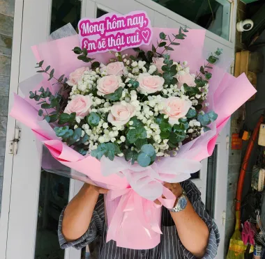 BÓ HOA HỒNG KEM 9 BÔNG YÊU EM MÃI