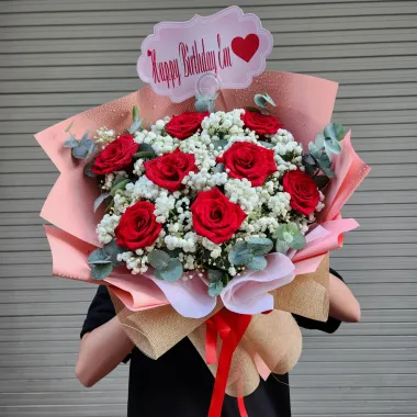 bó hoa 11 bông hồng đỏ tình yêu lãng mạn 