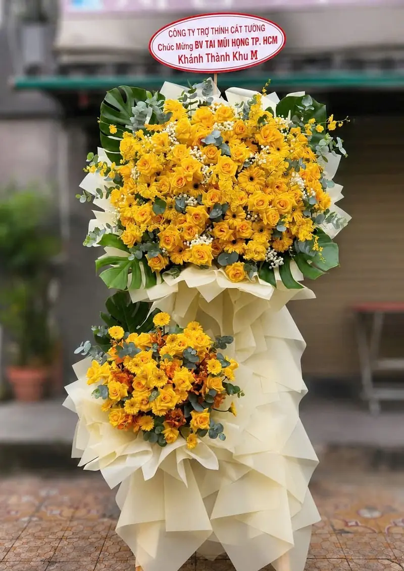 Kệ Hoa Ch&uacute;c Mừng Khai Trương Tone Đỏ