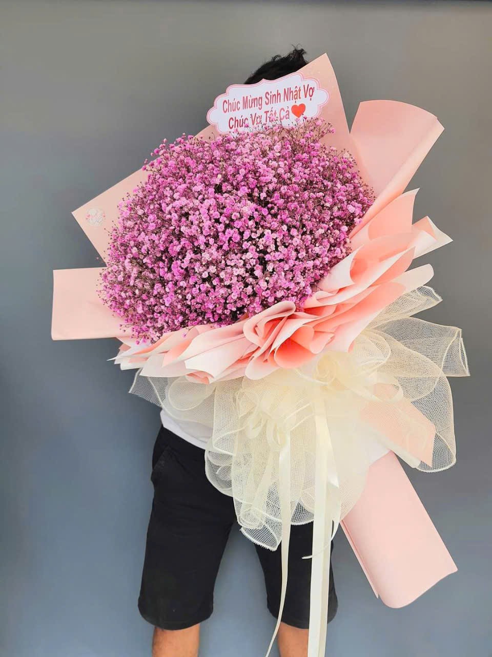 bó hoa baby màu hồng