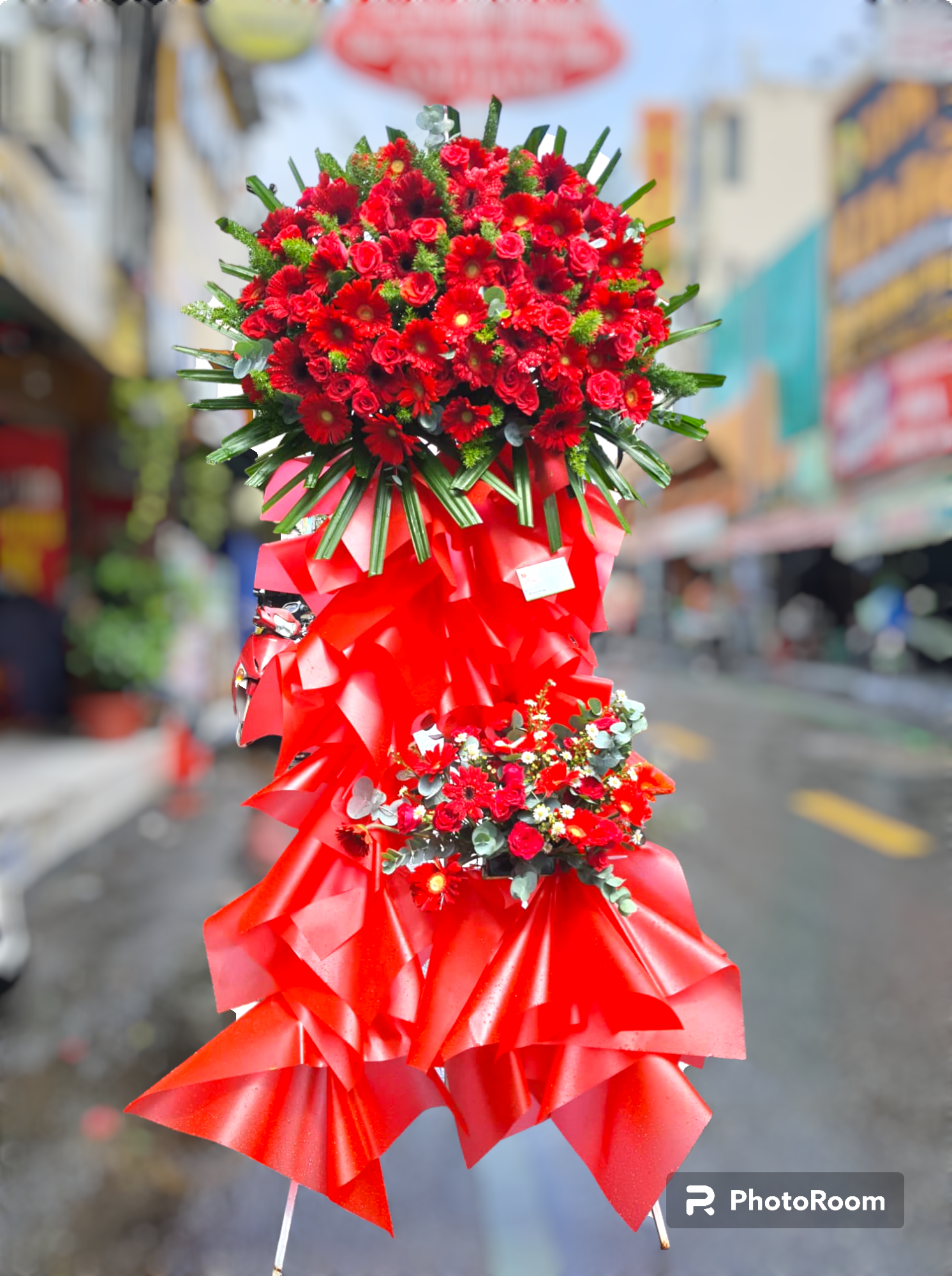 HOA TƯƠI KHAI TRƯƠNG MÀU ĐỎ MAY MẮN PHÁT TÀI [KỆ 2 TẦNG]