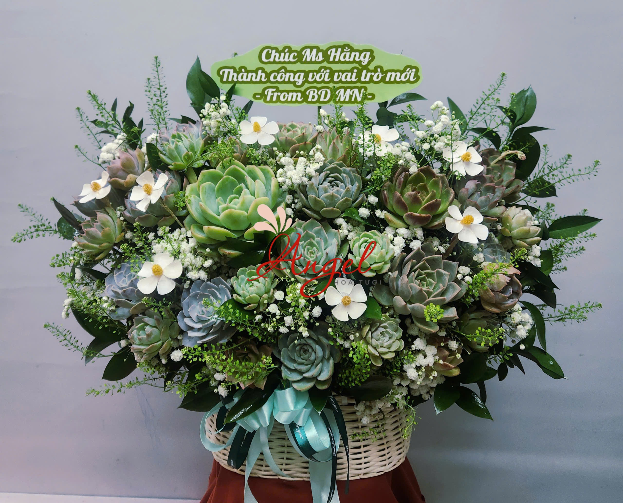 Giỏ Hoa Sen Đá Chúc Mừng Thăng Chức Sang Trọng TP.HCM | Hoa Tươi Angel