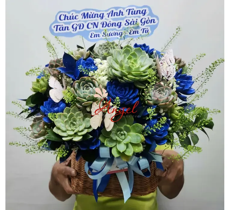 Giỏ Hoa Sen Đá Đẹp TP.HCM – Quà Tặng Bền Vững Từ Hoa Tươi Angel Quận 3