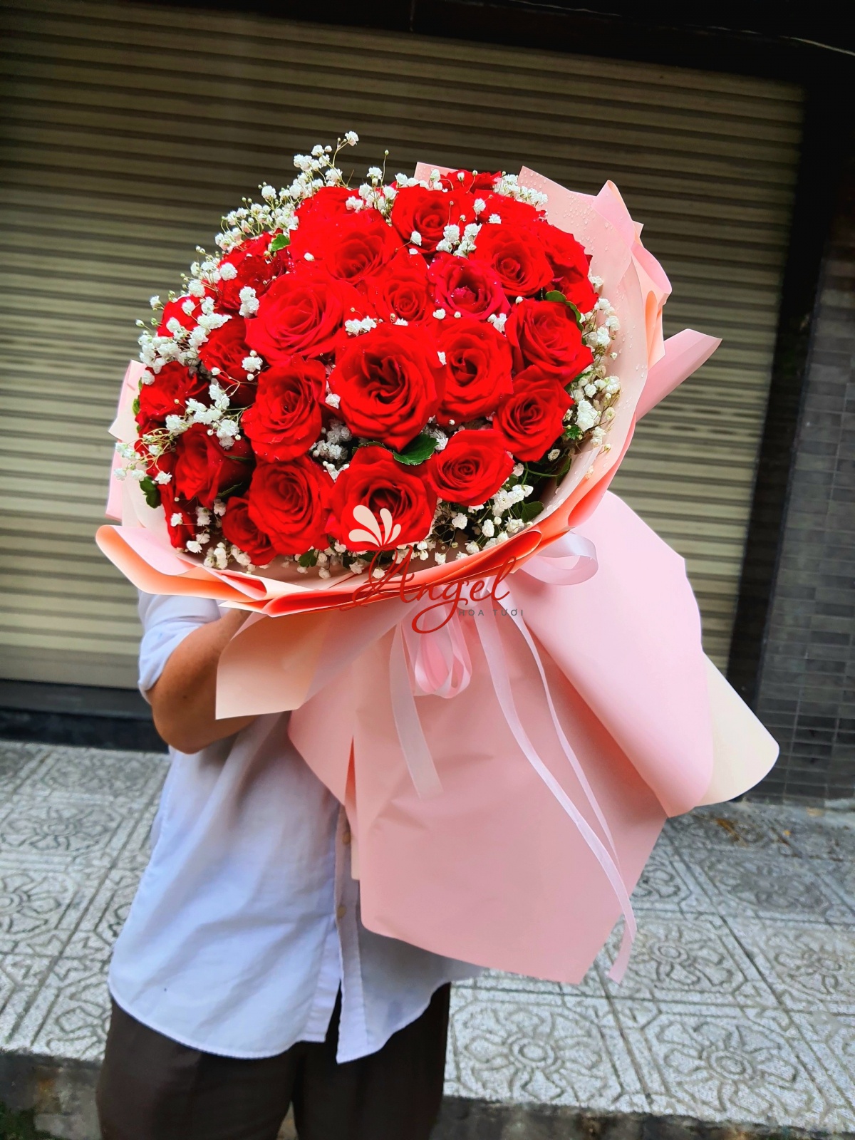 BÓ HOA HỒNG ĐỎ GIẤY HỒNG 