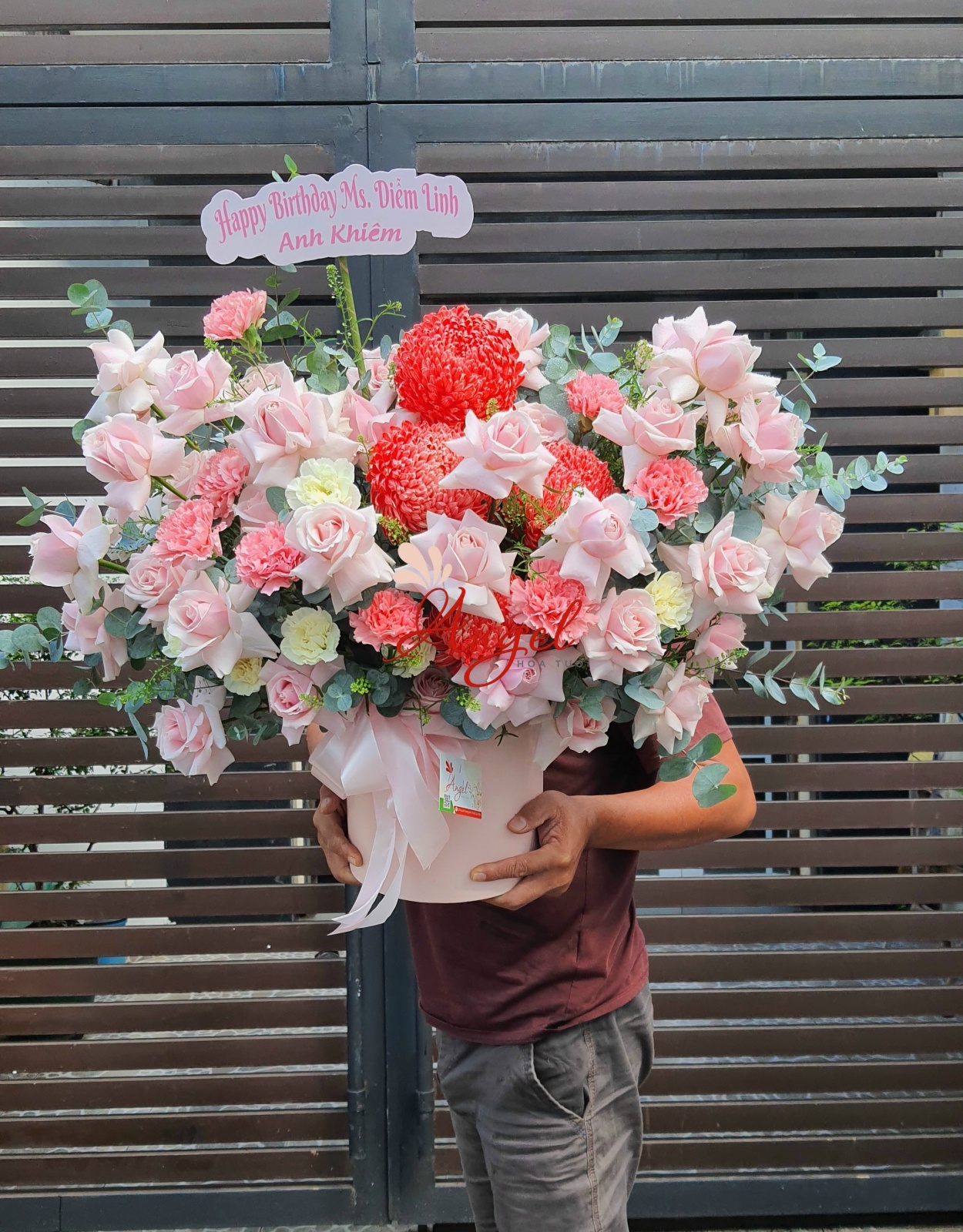 lẵng hoa đẹp màu hồng 