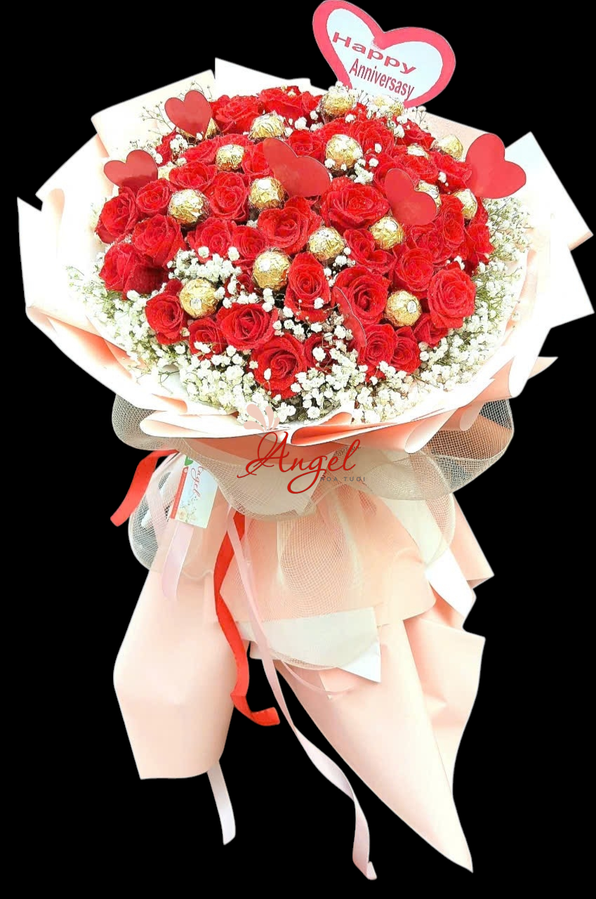 combo bó hoa hồng đỏ và kẹo socola