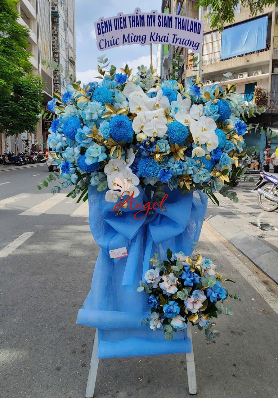 Kệ Hoa Chúc Mừng Khai Trương Tone Xanh