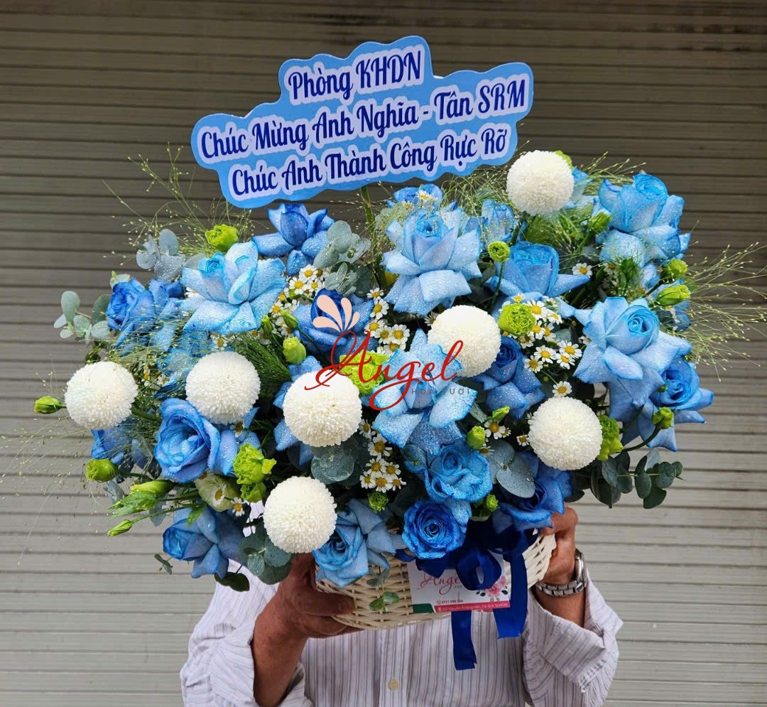 lẵng hoa chúc mừng sinh nhật tông xanh
